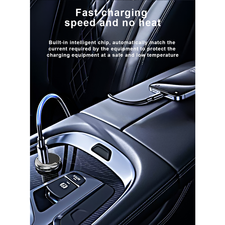 Porodo Dual Port Transparent Car Charger with USB-C to USB-C Cable, PD 36W, QC 18W, USB-A & USB-C Ports, Pull Ring Handle, Fast Charging Technology, Smart Charging Protocols, Universal Compatibility - Black