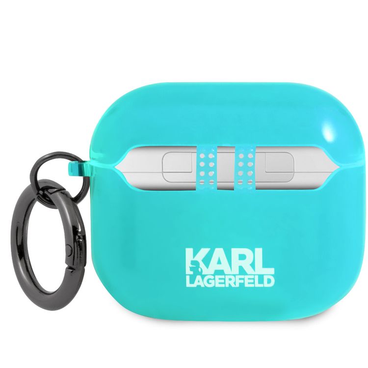 Karl Lagerfeld Choupette Fluo Case for Apple Airpods 3 with Accurate Cutouts, Wireless Charging Support, Easy Snap-on, Protection Against Scratches, Dirt and Minor Drops - Blue
