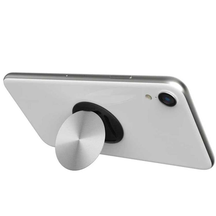 Nuckees Metal Vinyl Stand and Grip with Snug-hug Technology Compatible for Smartphones - Reusable & Magnetic Mount Friendly Kickstand - 360° Viewing - 4-way Locking Stand - Silver