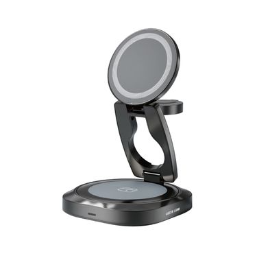 Green Lion Qi 2.2 MagFlex 3-in-1 Wireless Charger, 5W Watch, 5W Earbuds, 25W Phone Wireless Output, Non-Slip Base Pad, LED Indicator, Foldable Design - Gray