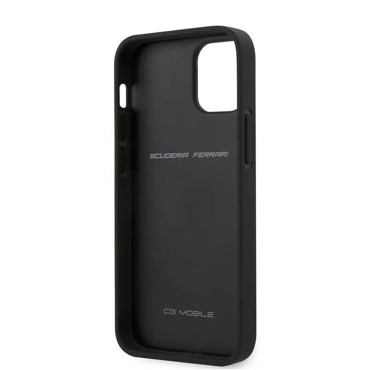 CG MOBILE Ferrari On Track Carbon PU Hard Phone Case with Stripes & Metal Logo Compatible for iPhone 12 Mini (5.4") Anti-Scratch Mobile Case Officially Licensed - Black