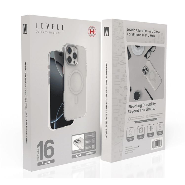 Levelo Allure PC Hard Case for iPhone 16 Pro with Impact-Resistant Corners, ClearView Technology, Metal Camera Ring, High-Quality PC Material, Ultra-Thin Design - Clear