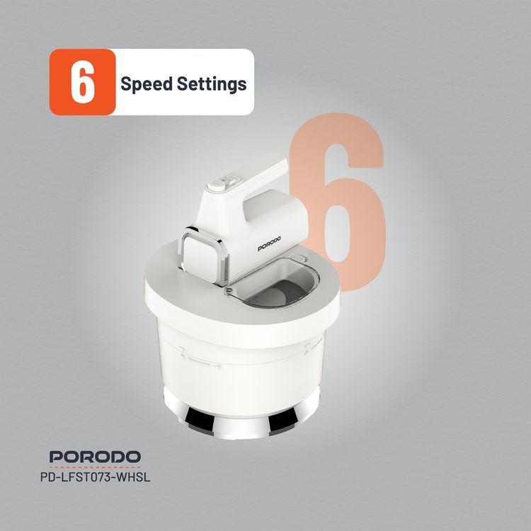 Porodo Lifestyle Spill-Proof Dual Mode Mixer, 6 Speed Settings, Easy Maintenance, Feeding Window Access, Folds Batter & Kneads Dough - White / Silver