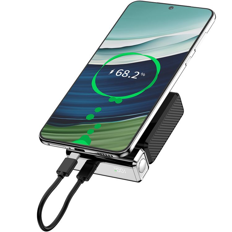 Porodo Chromevolt 10000mAh Power Bank with LED Digital Display, 35W PD Type-C & Lightning Outputs, 22.5W QC USB-A Output, Fast Charging Technology - Black