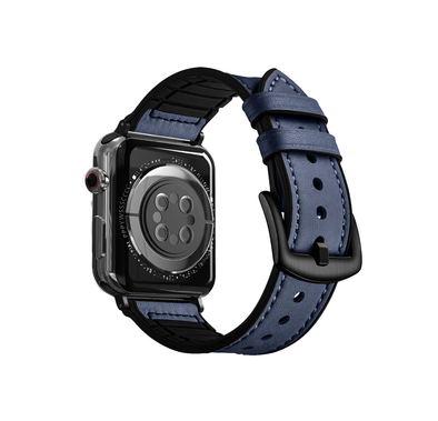 بورودو آيجارد PDLEASIL44-BU حزام أنيق من الجلد + سيليكون خفيف الوزن لساعة أبل 42/44/45 ملم - أزرق