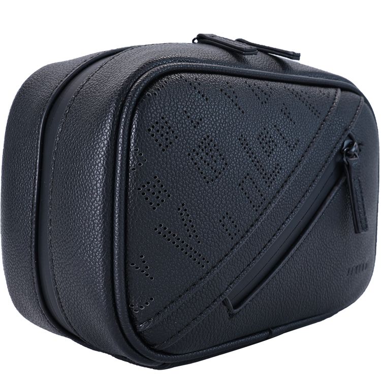 Levelo Lion Tech Organizer Pouch, Wide Full Zip Access, Compact Travel Size, Premium Pebbled PU, Handy Front Zip Pocket, Secure Storage, Easy Grab & Go, Light Weight Build, Flat Base Stability, Everyday Versatility for Travel & Daily-Use - Black