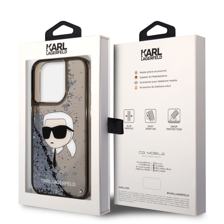 Karl Lagerfeld Liquid Glitter Case with NFT Karl Head - Black - iPhone 15 Pro Max