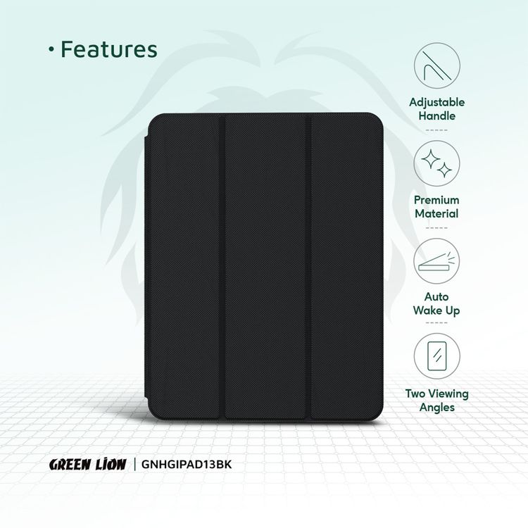 Green Lion Hogo Premium Case with Pencil Holder for iPad Pro 13", Ultra Slim Fit, Stable Tri-Fold Stand, Built-in Pencil Holder, Magnetic Smart Cover, Auto Sleep/Wake - Black
