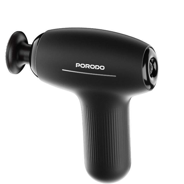 Porodo Lifestyle Cordless Mini Massage Gun with 4 Interchangeable Heads, 5 Speed Levels, Type-C Charging Interface, 3.5 Hours Recharge Time, 3 Hours Working Time, 1300mAh Battery Capacity, Safety Auto Shut-Off - Black