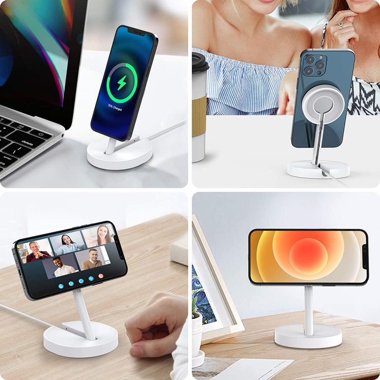 AhaStyle ABS Plastic Foldable Stand Phone for MagSafe Charger, Anti-Slip Rubber Base, Adjustable Charger Holder Dock Mobile Phone Accessories Compatible with iPhone 12/12 Pro/12 Mini/12 Pro Max - White