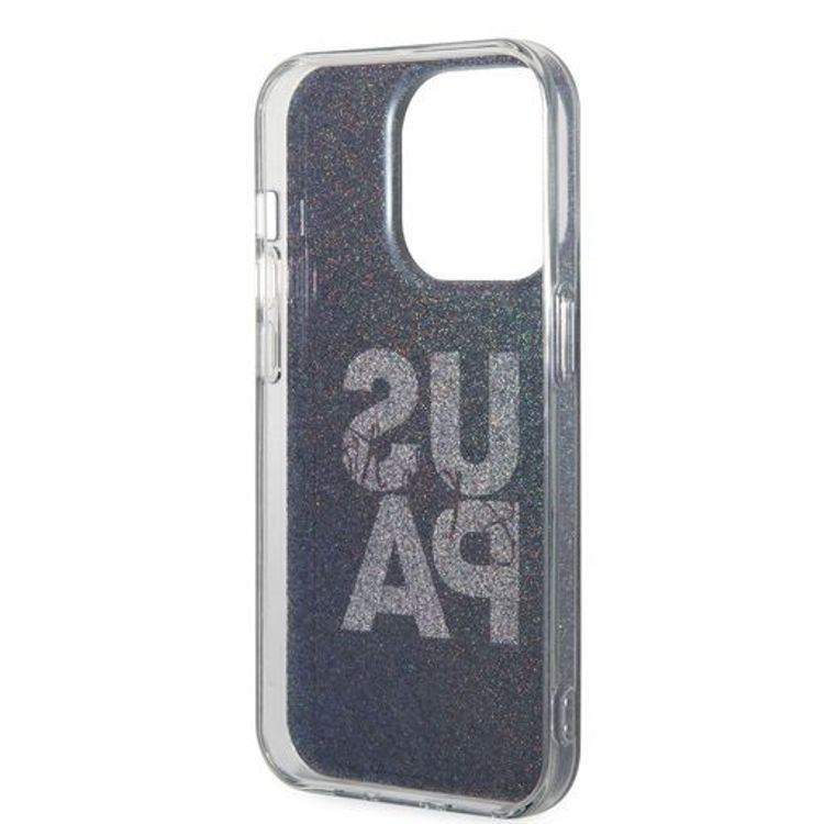 U.S. Polo Glitter Script Card Case iPhone 14 Pro Max - Black