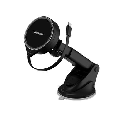 Green Lion GH-17 MagSafe Holder, 15W Fast Charging, Extendable Arm with a Range of 94 to 120 mm, Easy Installation, Telescopic Retractable Data Cable, Air Vent Attachable, Strong Magnetic Adsorption - Black