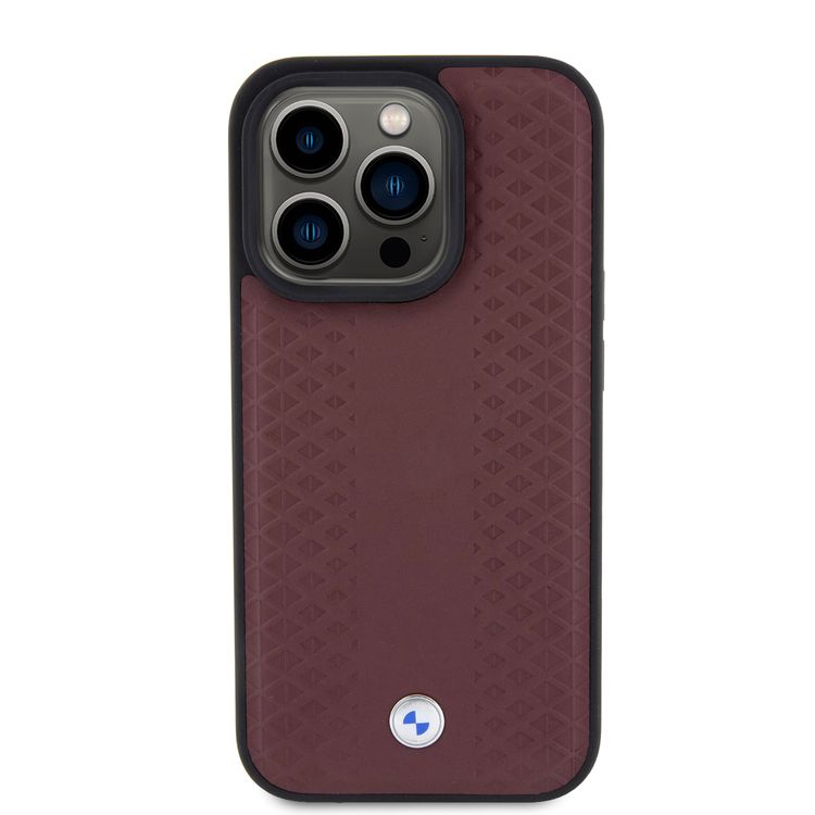 BMW Leather Case with Sign Diamond Pattern for iPhone 15 Pro  - Burgundy