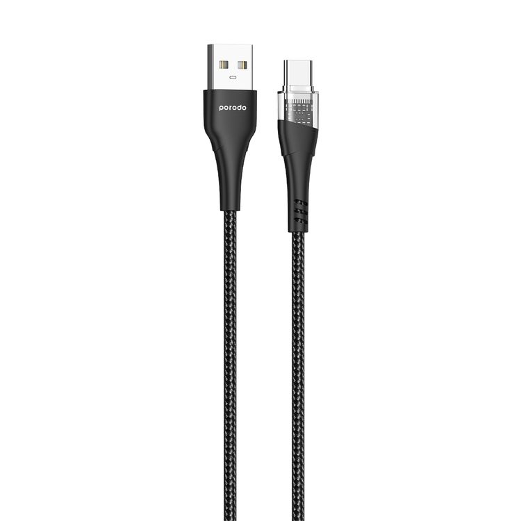 شاحن بورودو ذو مخرج مزدوج شفاف مع كابل من USB-A إلى Type-C، بطول 1.2 متر - شفاف
