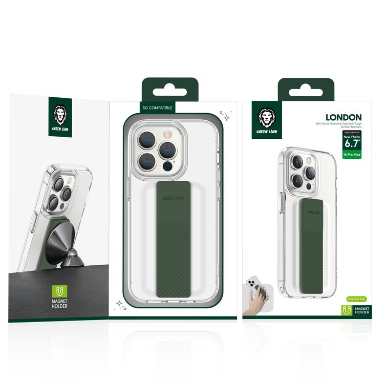 كفر حماية London هجين رفيع من Green Lion  مع مقبض مطاطي لهاتف iPhone 14 Plus - أحمر