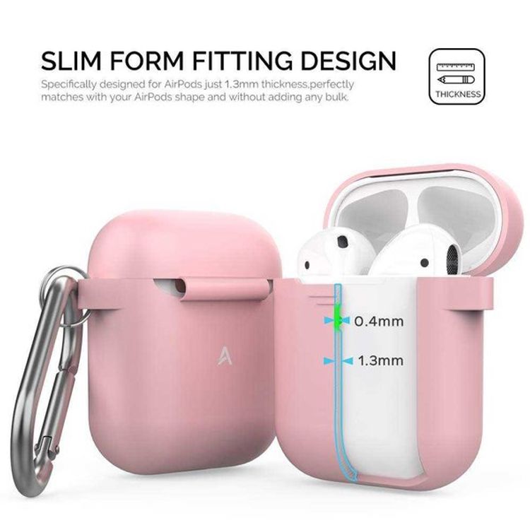 AhaStyle Keychain Silicone Case with Anti-Lost Ring for AirPods 1/2 Generation, Drop Resistant, Dustproof and Absorbing Protective Cover with Hang Case Pink