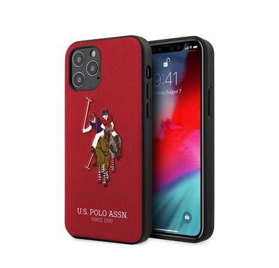 CG Mobile U.S. Polo Assn. PU Hard Case Polo Embroidery for iPhone 12 / 12 Pro (6.1") Shock & Drop Protection Suitable with Wireless Chargers Officially Licensed Red