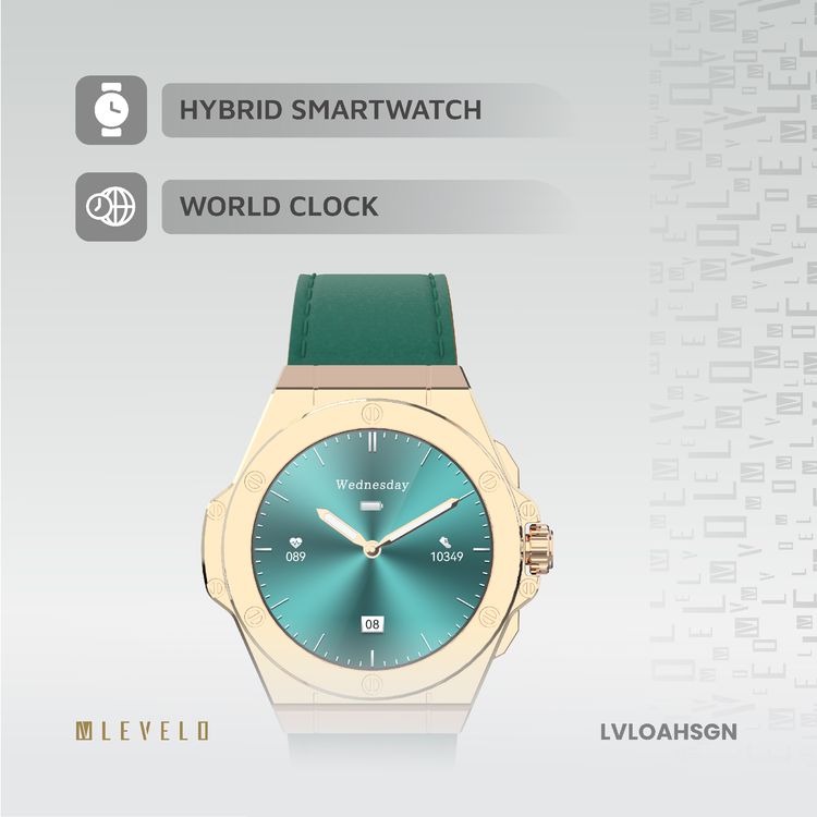 Levelo Oak Automatique Hybrid Smart Watch, Amoled Display, IP68 Water Resistant, Health Monitoring - Green 