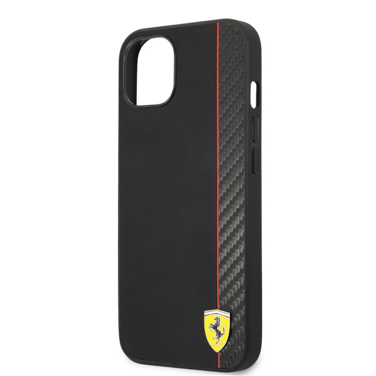 CG MOBILE Ferrari Hard Case PU Smooth & Carbon Effect Vertical Stripe Metal Logo Compatible for iPhone 13 Mini (5.4") Anti-Scratch, Easy Access to All Ports