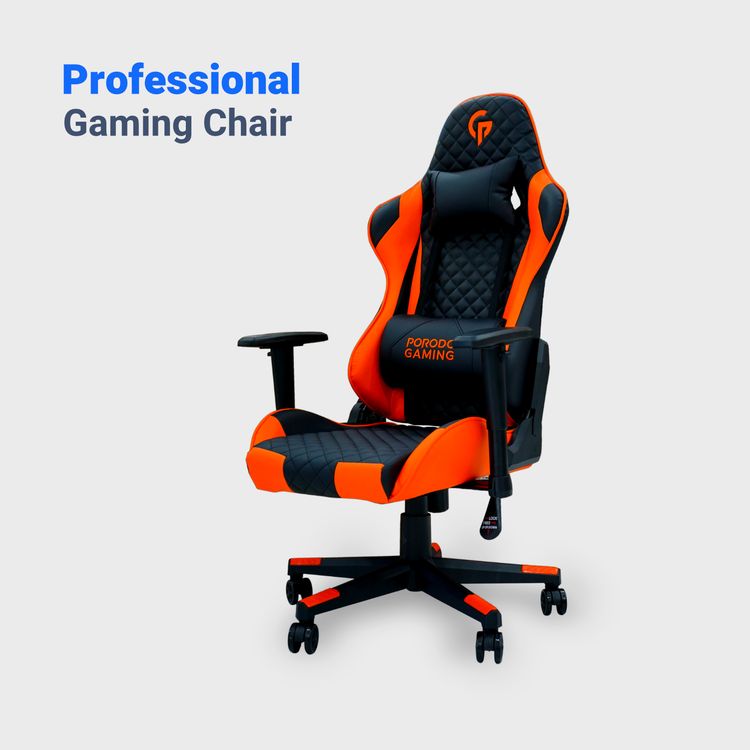 Porodo Professional Gaming Chair Adjustable Backrest & Armrest with cushion - Black / Orange
