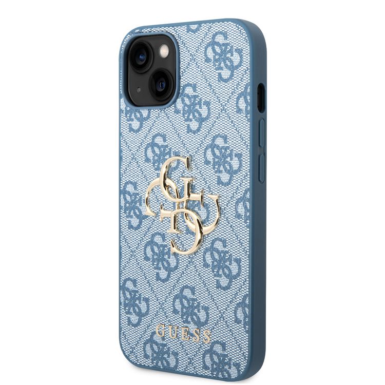 Guess PU Leather 4G Classic and Stylish Case with Big Metal Logo iPhone 14 Plus Compatibility - Blue