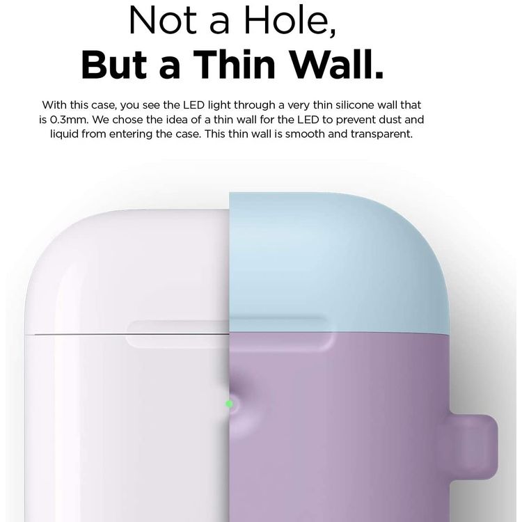 Elago Duo Hang Silicone Case with Apple AirPods Case 1 & 2 Generation, Drop Resistant, Dustproof and Absorbing Protective Cover with Hang Case Body-Lavender / Top-Pink, Pastel Blue