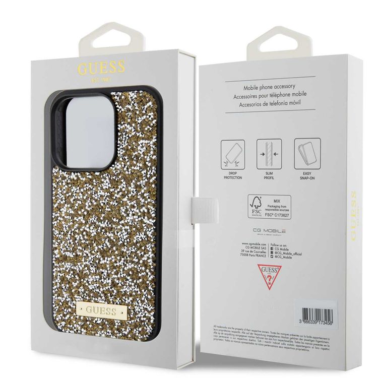 Guess Rhinestone Case with Metal Logo - Yellow - iPhone 15 Pro Max