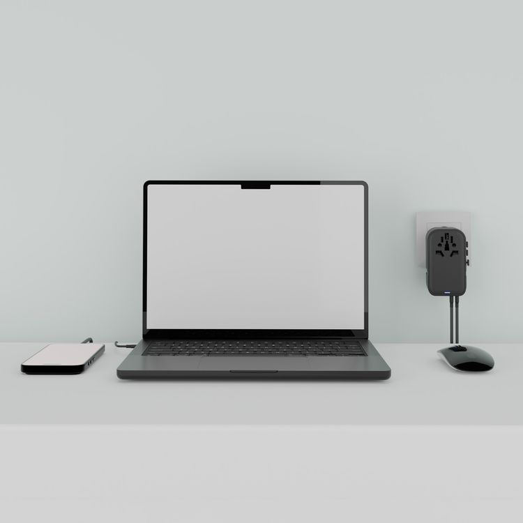 Green Lion Companion 45 Universal Travel Adapter, UK-US-EU-AUS Plug Types, 50cm Retractable USB-C Cable, 45W Power Delivery, 6-Device Charging, PC Flame Retardant - Black