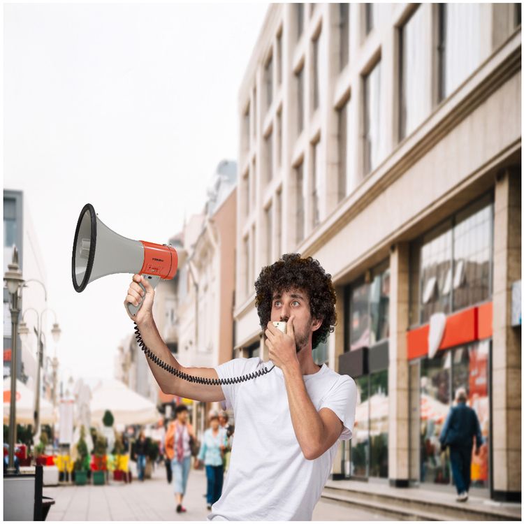 Porodo Portable Megaphone, High Power Output, Clear & Load Sound, Recording Feature - Orange