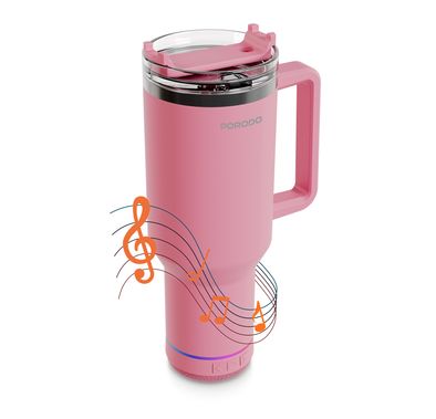 Porodo HydroTunes Tumbler with Detachable Bluetooth Speaker Base, Bluetooth Version 5.3, 300mAh Battery, 1.2L Capacity, USB-C Charging Port, Dual-Function Design, Leakproof Silicone Lid, 3W Speaker Output Power - Pink