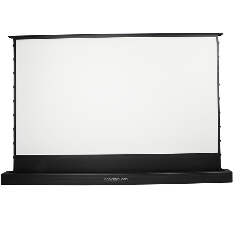 Powerology 100" Motorized Floor Projector Screen, 90" to 150" Diagonal Screen Size, Wireless Remote Control, Easy Installation - White