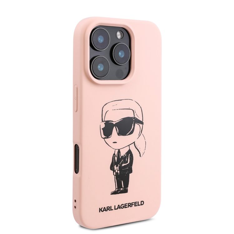Karl Lagerfeld TPU Silicone Hard Case with ikonik Graffiti Logo for iPhone 16 Pro Max, Durable Material, Comfortable and Secure Grip, Lightweight and Slim - Pink