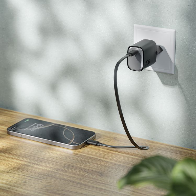 Green Lion Supra 20W GaN USB-C Wall Charger with EU 2-Pin Plug, PPS 19.8W, Charging Protection, Flame-Retardant PC Material, PD 20W Fast Charging - Black / Gray