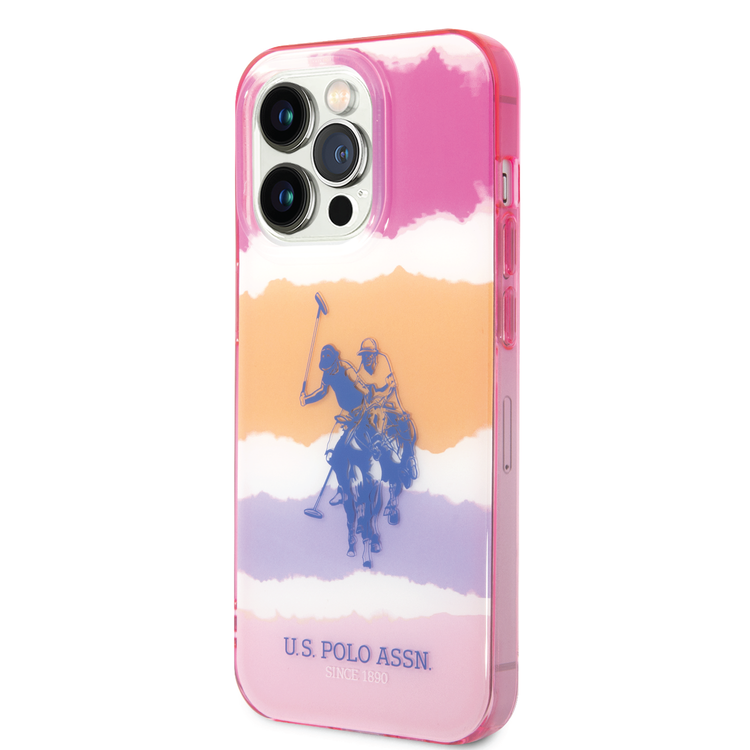USPA PC/TPU Case with Blurred Stripes & Horse Logo iPhone 14 Pro Compatibility - Pink