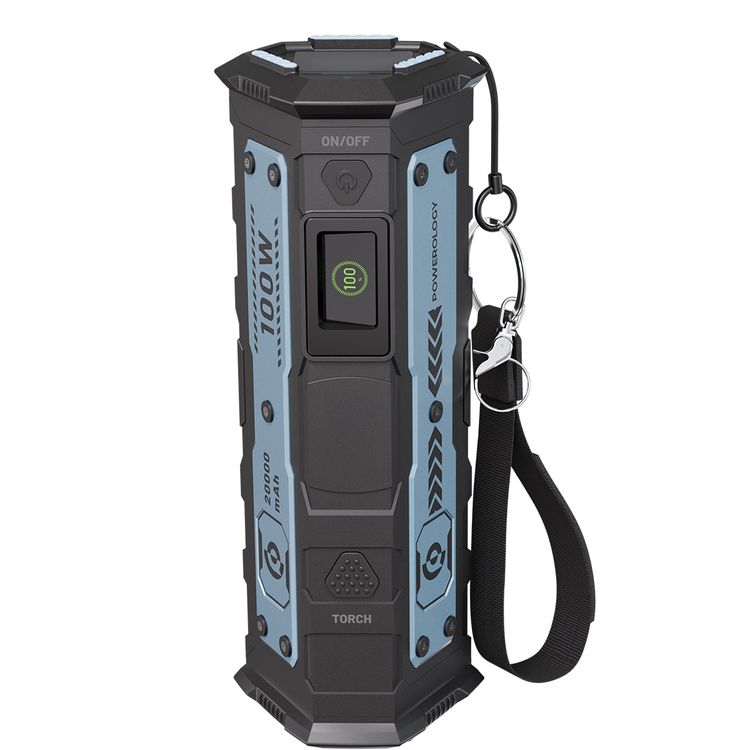Powerology Torchpower 20000mAh Power Bank with 3 Flashlight Modes, 100 Lumens Brightness Level, PD 100W, QC3.0, Dual Type-C & USB-A Ports, Powerful Laptop Charging, Fast Charging Supports, Universal Compatibility - Black