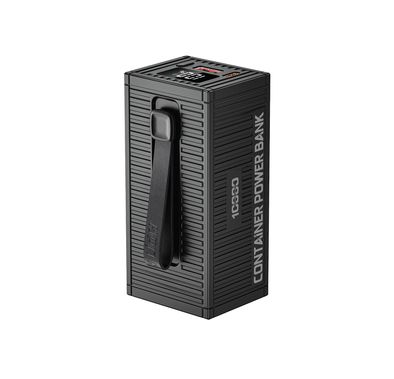  Green Lion Container 10000mAh Power Bank with 4 in 1 Charging Cable, Built-in Flashlight, Digital Display, PD20W Fast Charging, QC3.0 22.5W, Built-in Carry Strap - Black