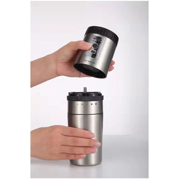 LePresso Portable Burr Mini Grinder and Coffee Maker with Type-C Charging Port, Adjustable Grind Size, Drip Filter, Travel Mug, 250mL Mug Capacity, 18g Coffee Bean Capacity, 1600mAh Battery - Silver