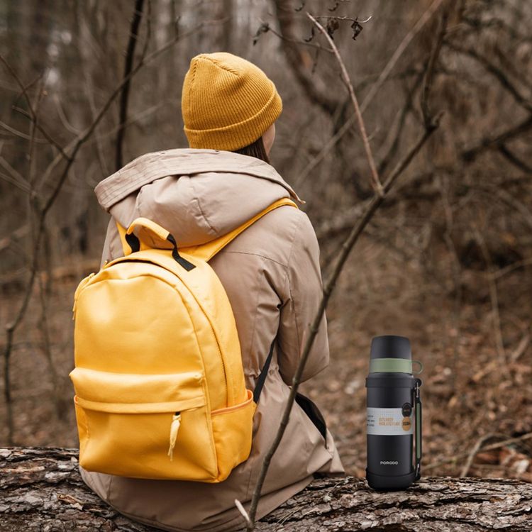 Porodo Lifestyle  Outlander Insulation Flask with Triple-Wall Copper Insulated, Leak-Proof Lid, 1.8L Capacity, Keep Hot & Cold Up to 24 Hours, Food-Grade Stainless Steel - Black