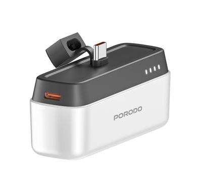 Porodo 5000mAh Power Bank with Type-C Connector, 20W Power Delivery, Small & Portable, 0% to 60% Charge in 35 Minutes, Pocket-Sized - White