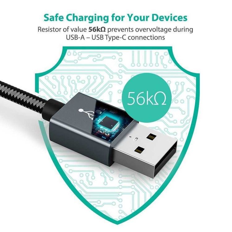 RAVPower 2 in 1 Nylon Braided Type-C Cable 3.3ft Compatible for Android Type-C Devices - Durable Aluminum Build Connector - Fast Charging Cord with Overvoltage Protection - Gray