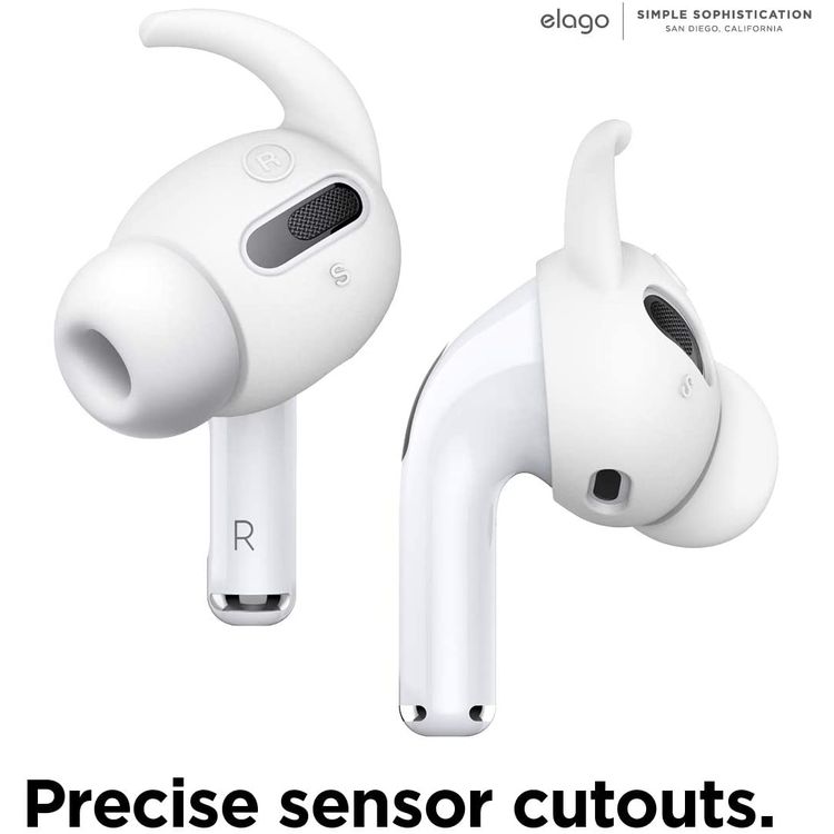 Elago Earbuds Hook Cover, Protective Buffer for Apple AirPods Pro Suitable for Jogging, Cycling, Gym & Fitness Activities [4 Pairs: 2 Large + 2 Small] - White