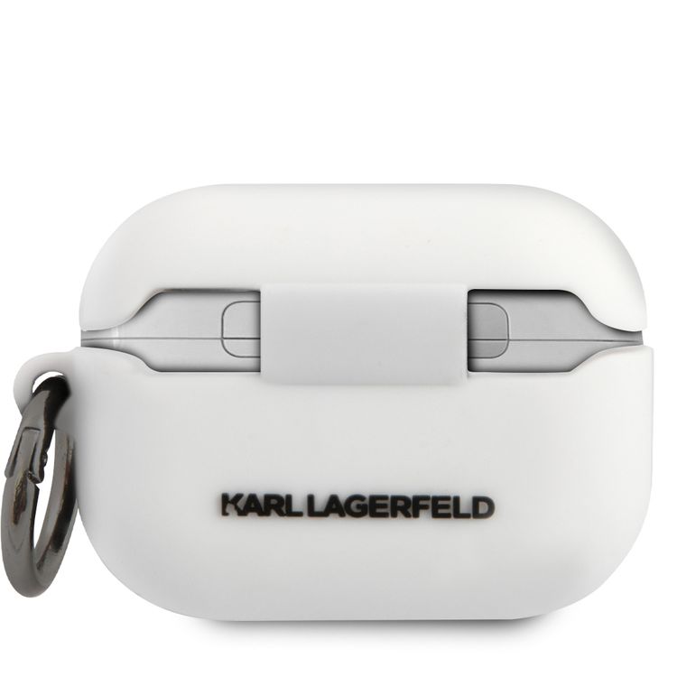 CG MOBILE Karl Lagerfeld Silicone Case ( Embossed Logo Choupette ) with Anti-Lost Ring Compatible for Airpods Pro, Scratch Resistant, Shock Absorption, Drop Protection, Dustproof Protective Silicone Cover Officially Licensed - White