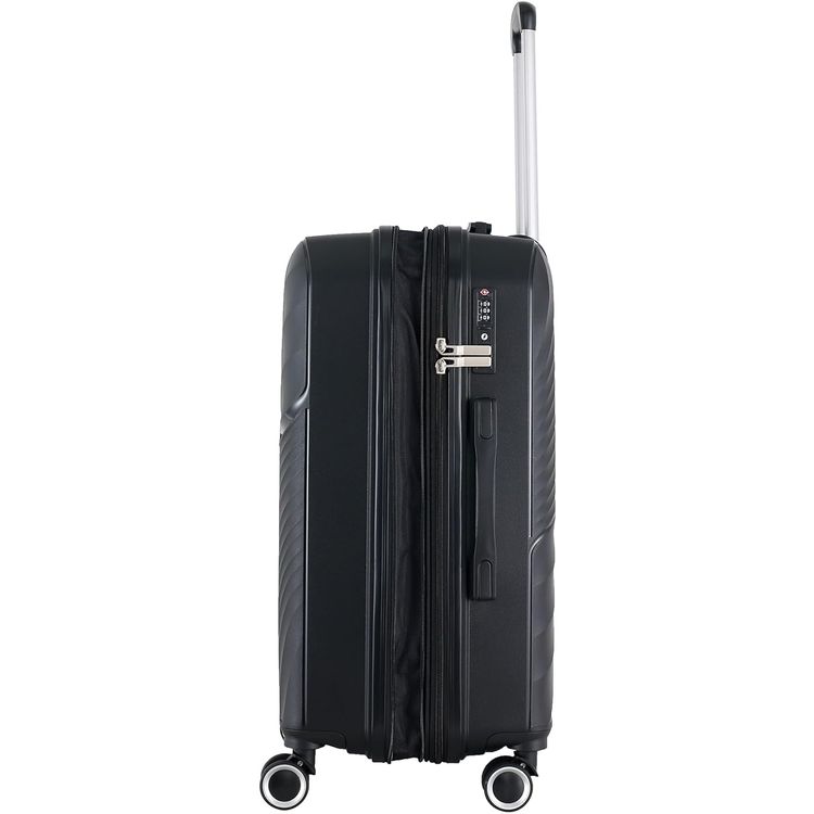 H.T Luggage Bag, Hard Case Polypropylene (PP) Material, Expandable, Telescopic Handle, Scratch Resistant, TSA Lock, Medium Case Size - Black