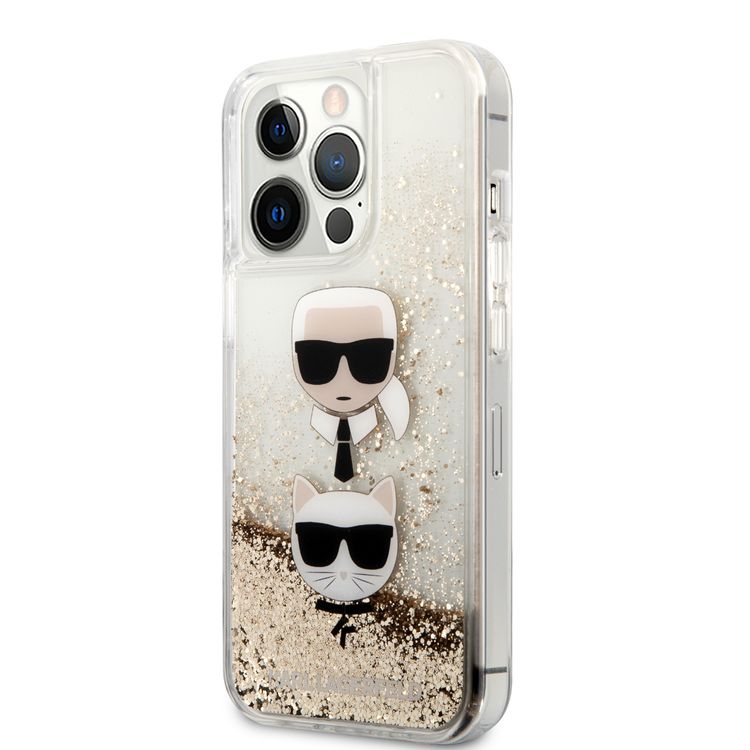 CG MOBILE Karl Lagerfeld Liquid Glitter Case Karl And Choupette Head Compatible for iPhone 13 Pro (6.1") Easy Access to All Ports, Scratch Resistant, Drop Protection Back Cover