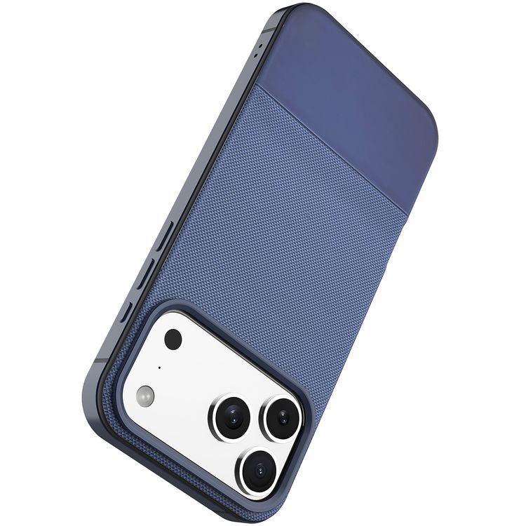 Levelo Cuir Leather Hybrid Case with Comfortable Grip for iPhone 17 Pro, Strong Magnets & MagSafe Compatible, Shock-Resistant Bumper, Aluminum Alloy Frame for Camera & Buttons, Drop-Tested - Midnight Blue