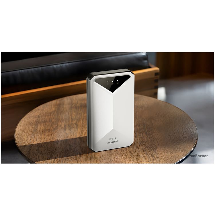 Porodo 4G LTE & WiFi 6 Pocket Router with 8 Hours Working Time, Secure Encryption, Micro & Nano Sim Capability, 2100mAh Battery Capacity, Type-C Charging Port, Lightweight  - White