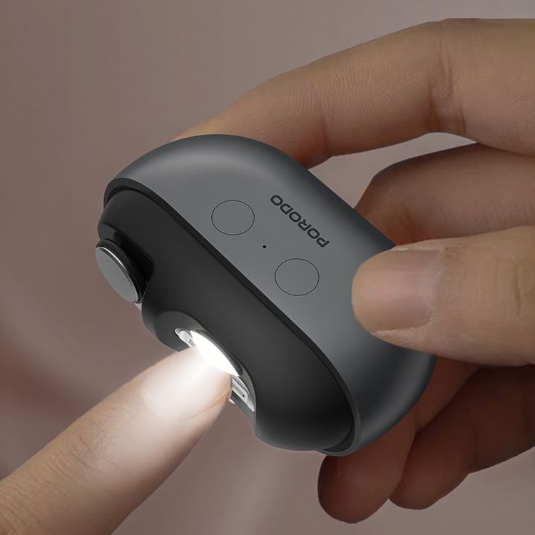 Porodo Multi-Function Electric Nail Clipper with Dual-Speed Settings for Trimming & Polishing, 500mAh Battery, 3 Hours Working Time, Built-in LED Light, Magnetic Safety Cover, USB-C Charging Port - Gray