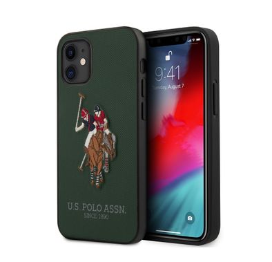 CG MOBILE U.S.Polo Assn. PU Hard Case Polo Embroidery Compatible for iPhone 12Mini(5.4")Shock Resistant, Scratches Resistant Back Cover, Easy Access to All Ports Suitable - Green