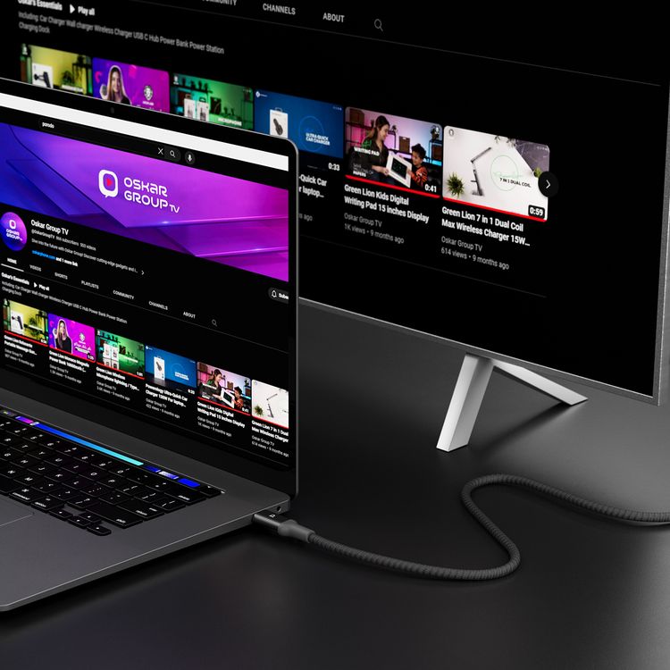 Powerology Power Sync Weave USB-C to HDMI Cable with 2m Length, Premium Braided Nylon & Aluminum Alloy Shell, 10Gbps Transfer Rate, 20000 Bends Lifespan, 4K UHD Resolution, Reinforced Connector - Dark Gray