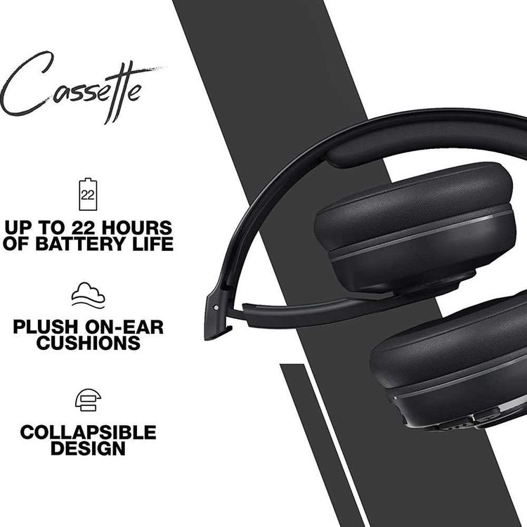 Skullcandy Cassette Wireless Bluetooth On-Ear Headphones with Microphone, Call, Track & Volume Control, 22-Hours Battery Life + Rapid Charge, Durable Metal Headband, Plush On-Ear